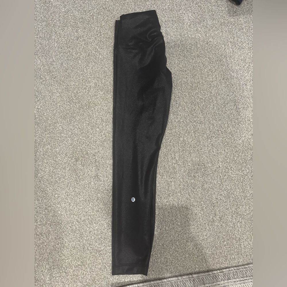 Lululemon size 6 wunder under high rise pants luminosity foil leather 25” 7/8